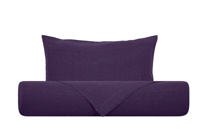 Parure copripiumino in puro lino stone washed Viola