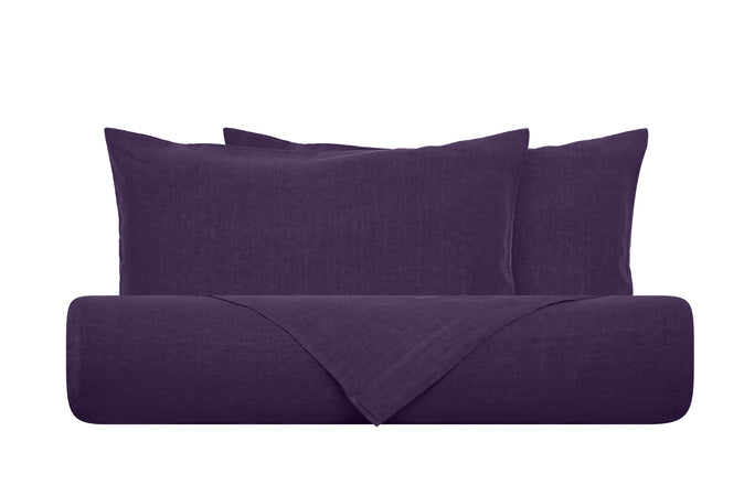 Parure copripiumino in puro lino stone washed Viola