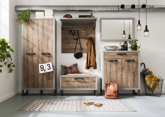 Panca da ingresso stile Industrial grigio e rovere mobile da interno h 50 cm