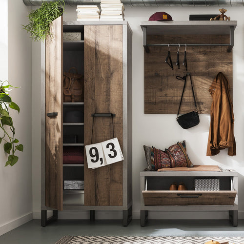 Pannello moderno appendiabiti da ingresso con ripiano in legno h 84 cm