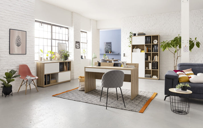 Scrivania con 2 cassetti Rovere e Bianco laccato da ufficio 140 cm "Made in Italy"