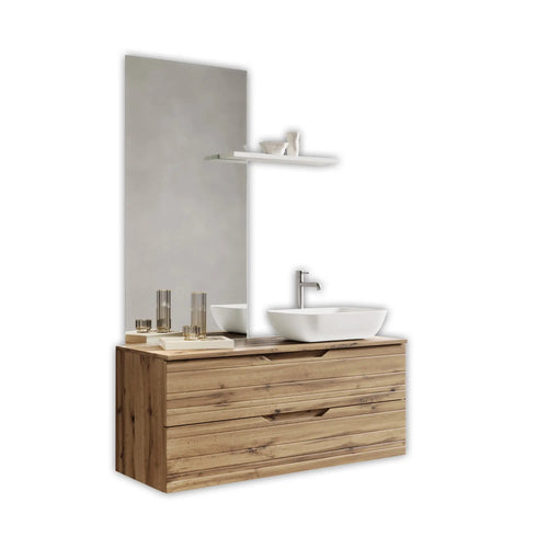 Composizione Bagno Sospesa 120cm Lavabo Da Appoggio - Solmira
