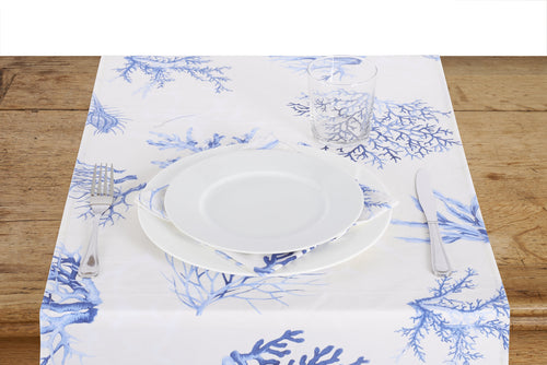 Runner da tavola in 100% cotone stampa digitale made in Italy CORALLI BLU