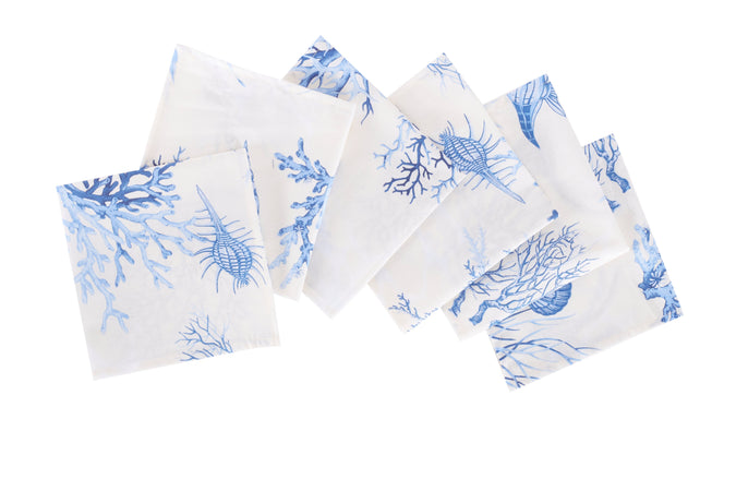 Set 6 tovaglioli da tavola 100% cotone stampa digitale, made in Italy CORALLI BLU