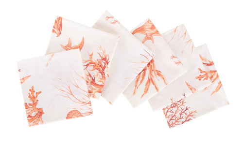 Set di 6 tovaglioli da tavola in stoffa 45 x 45 CM 100% cotone stampa digitale dai colori vivi ed intensi lavabili in lavatrice made in Italy CORALLI ROSSO