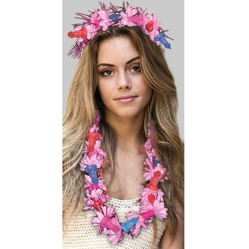 Corona e collana con fiori e piselli colorati per festa di addio al nubilato hot party sexy gadget per adulti 18+