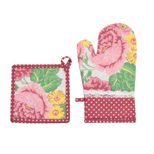 Set Guanto e Presina Peonia Preziosa in Cotone