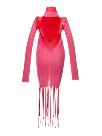 Bottega Veneta Abito Lungo in Maglia Stretch con Frange da donna