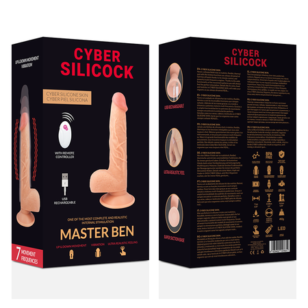 Cyber Silicock fallo realistico vibrante in silicone con testicoli e ventosa funzione di up&down tipo sex machine