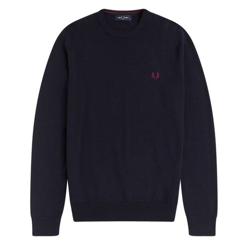 Fred Perry Maglione Uomo Girocollo Cotone Tinta Unita Logo Ricamato Polsini a Coste Pullover Maniche Lunghe