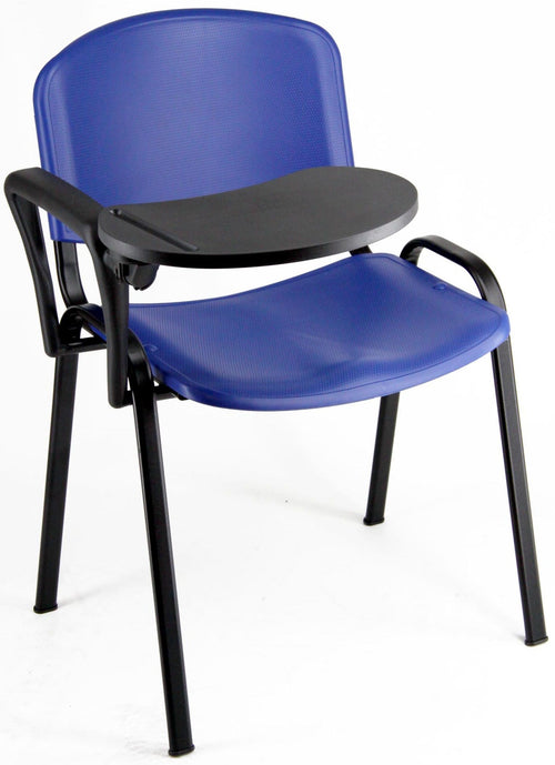 Sedia in plastica su gambe fisse per sala attesa con bracciolo e tavoletta