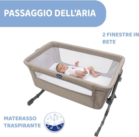 CHICCO Next2Me Essential - Culla Neonato, Compatibile Con Diversi Letti, Altezza Regolabile, Inclinabile, Buona Circolazione Dell'Aria, Materasso E Borsa Inclusi, Vari Colori Disponibili, Stone Re_Lux E Dove Re_Lux