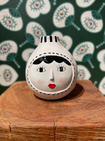 Vaso Faccia decorativa porta fiori diffusore essenze in ceramica volto donna h 16 cm