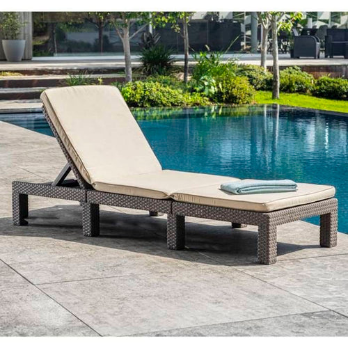 Poltrona lounge in simil resina intrecciata con cuscini ALLIBERT - 4 posizioni - Daytona - Beige