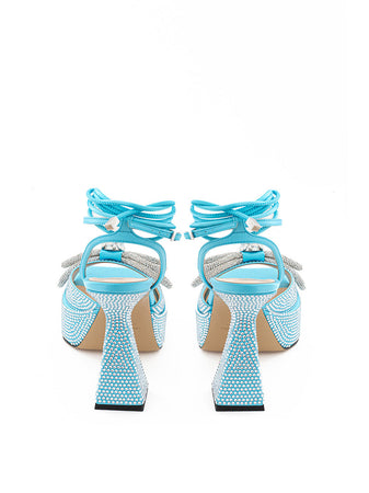 MACH & MACH Sandali Plateau Azzurro con Cristalli Doppio Fiocco Mach & Mach da donna