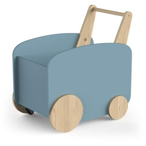 Carrello portaoggetti su ruote - FIRMIANA - Stile scandinavo - Blu tempesta e legno naturale - 49,8 x 35 x 52,5 cm - DEMEYERE