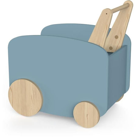 Carrello portaoggetti su ruote - FIRMIANA - Stile scandinavo - Blu tempesta e legno naturale - 49,8 x 35 x 52,5 cm - DEMEYERE