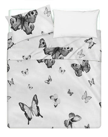 Completo letto lenzuola double face stampa digitale in cotone made in italy FARFALLE BIANCO-NERO/BIANCO