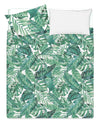 Completo letto lenzuola federe bifaccia double face stampa digitale in cotone made in italy  FOGLIE VERDI/BIANCO