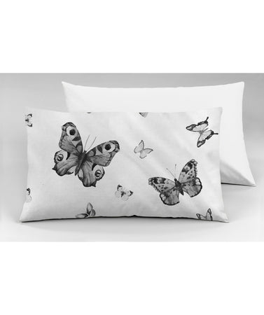Set 2 federe coppia di federe bifaccia doubleface stampa digitale cotone Made in Italy FARFALLE BIANCO-NERO/BIANCO