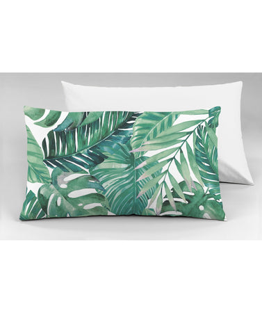 Completo letto lenzuola federe bifaccia double face stampa digitale in cotone made in italy  FOGLIE VERDI/BIANCO