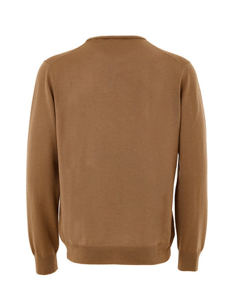 Gran Sasso Maglione Girocollo Marrone in Lana Sottile da uomo