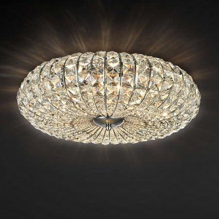 Plafoniera Contemporanea Broche Metallo Nichel 6 Luci Con Cristalli