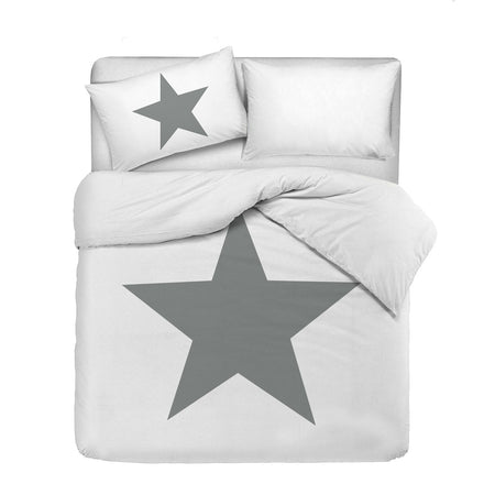 Set copripiumino federe letto 100% cotone stampa digitale STELLA GRIGIO/BIANCO