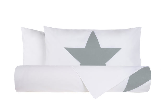 Set copripiumino federe letto 100% cotone stampa digitale STELLA GRIGIO/BIANCO