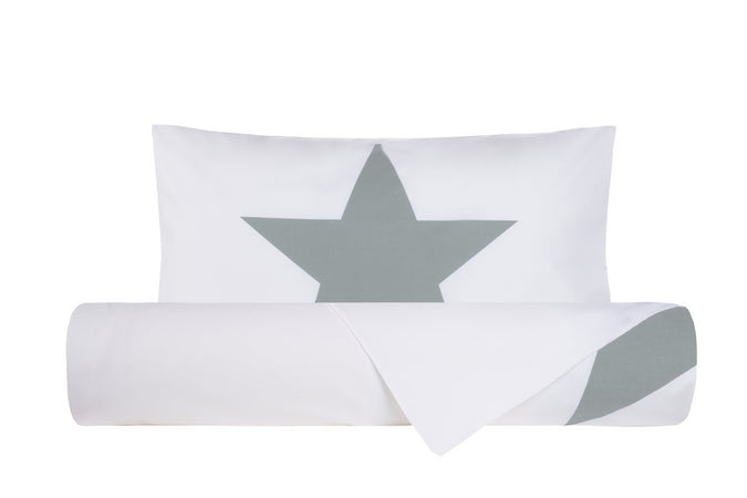 Set copripiumino federe letto 100% cotone stampa digitale STELLA GRIGIO/BIANCO