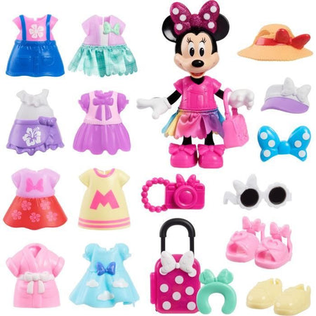 Scatola per bambole - DISNEY MINNIE MOUSE - Scatola di moda - Bambola Minnie 15 cm, 25 pezzi di moda e accessori