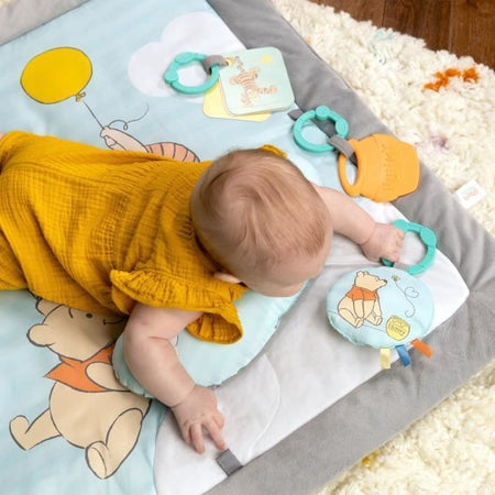 Tappetino da gioco Disney, WINNIE THE POOH - BRIGHT STARTS - Once Upon a Tummy Time - Arco attività in legno - Blu - Neonati e +