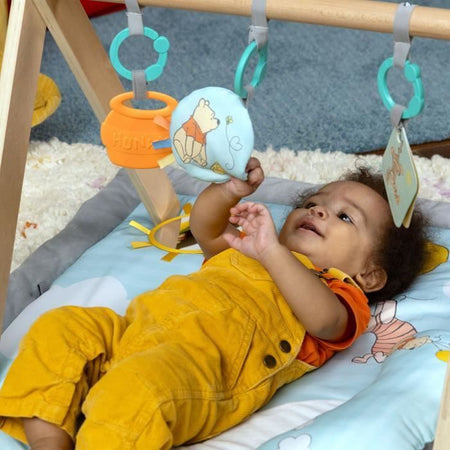 Tappetino da gioco Disney, WINNIE THE POOH - BRIGHT STARTS - Once Upon a Tummy Time - Arco attività in legno - Blu - Neonati e +