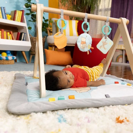 Tappetino da gioco Disney, WINNIE THE POOH - BRIGHT STARTS - Once Upon a Tummy Time - Arco attività in legno - Blu - Neonati e +