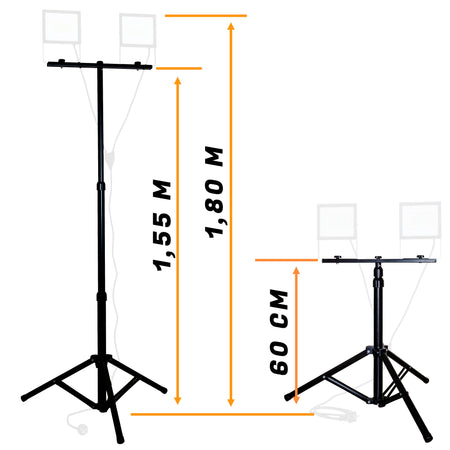 Treppiede Telescopico Nero Con Supporto per 2 Fari - Fino a 200 Watt - ElettroWatt.eu
