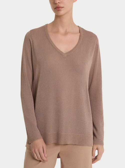Ragno Maglia con scollo a V e manica lunga in Crêpe Lurex DN05M2 2504S38