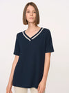 Ragno T-shirt elegante con Scollo a V in jersey di viscosa crêpe DN21T8 S38