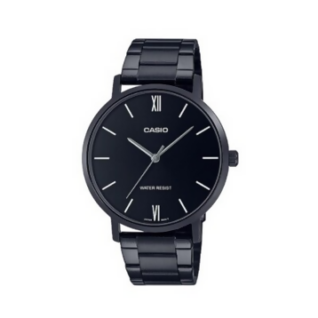 Orologio Casio per uomo, MTP-VT01B-1B, quadrante e cinturino nero, movimento al quarzo impermeabile