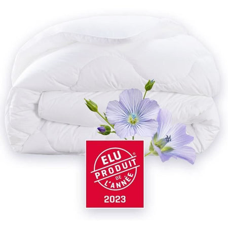 Piumino 220x240 cm DODO CHAMPS DE LIN - Caldo - 450G/m - Piumino per 2 persone - Morbido e Caldo - Antiacaro Antibatterico - Bianco