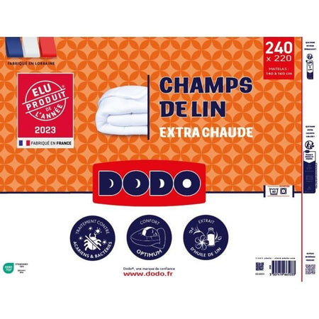 Piumino 220x240 cm DODO CHAMPS DE LIN - Caldo - 450G/m - Piumino per 2 persone - Morbido e Caldo - Antiacaro Antibatterico - Bianco