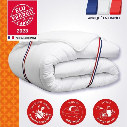 Piumino 220x240 cm DODO CHAMPS DE LIN - Caldo - 450G/m - Piumino per 2 persone - Morbido e Caldo - Antiacaro Antibatterico - Bianco