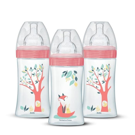Set 3 biberon - DODIE - EB20 - 270 ml - Tettarella piatta - Rosa