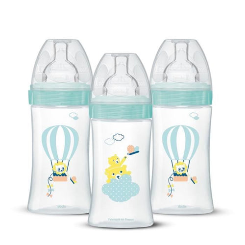 Confezione da 3 biberon - DODIE - EB19 - 270 ml - Tettarella piatta - Verde