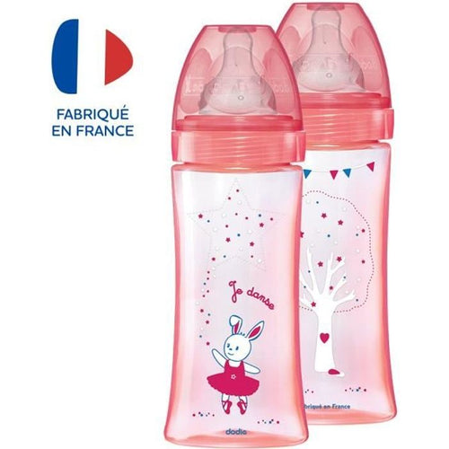 DODIE Lotto di 2 bottiglie anticoliche Iniziazione + - 330ml - ROSE DANCER - tettarelle 3 velocità flusso 3
