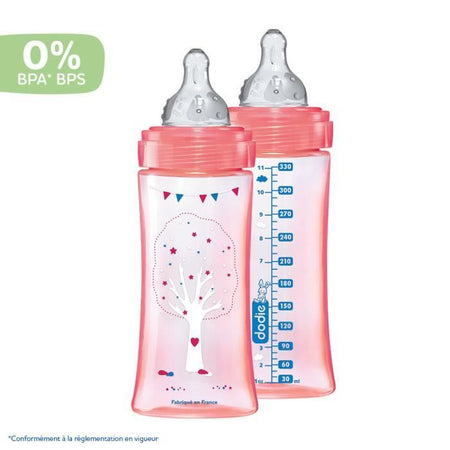DODIE Lotto di 2 bottiglie anticoliche Iniziazione + - 330ml - ROSE DANCER - tettarelle 3 velocità flusso 3