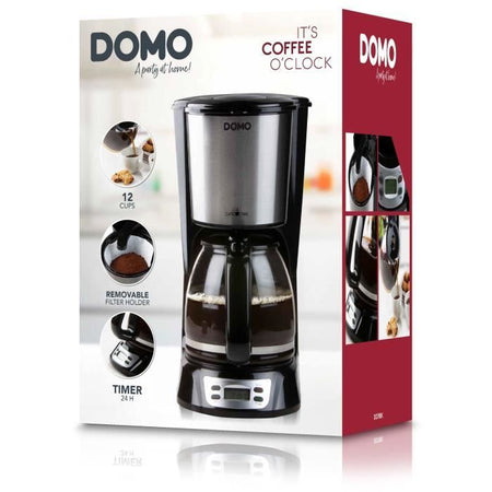 Caffettiera con filtro - DOMO - DO708K - 1000 W - 1,5 L - 12 tazze - Schermo LCD - Timer 24 ore - Nero e acciaio inossidabile