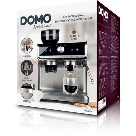 Macchina per caffè espresso semi-professionale con macinacaffè - DOMO - DO720K - 1500 W - 15 bar - 1 o 2 tazze - 30 impostazioni