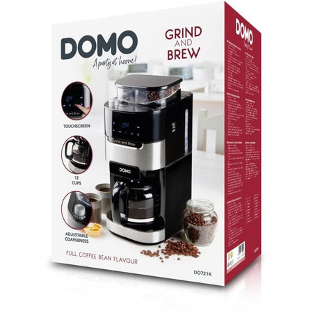 DOMO DO721K - Caffettiera 1,5L - 12 tazze - Schermo LCD, pulsanti a sfioramento - Macinacaffè integrato - Timer - 3 intensità