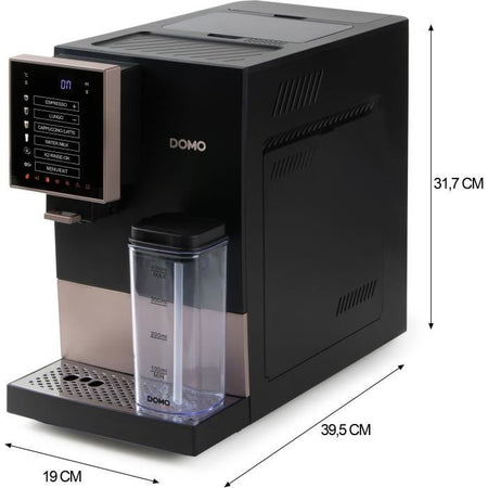 Macchina per caffè espresso automatica con macinacaffè - DOMO - DO743K - 1350 W - 19 bar - 125 g caffè - Nero