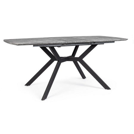 Tavolo allungabile Dominik con gambe in acciaio verniciato, piano in MDF ricoperto